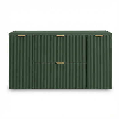Dulap pentru lavoar 120 cm cu 2 usi, cu 2 sertare, fronturi canelate Willy - Verde
