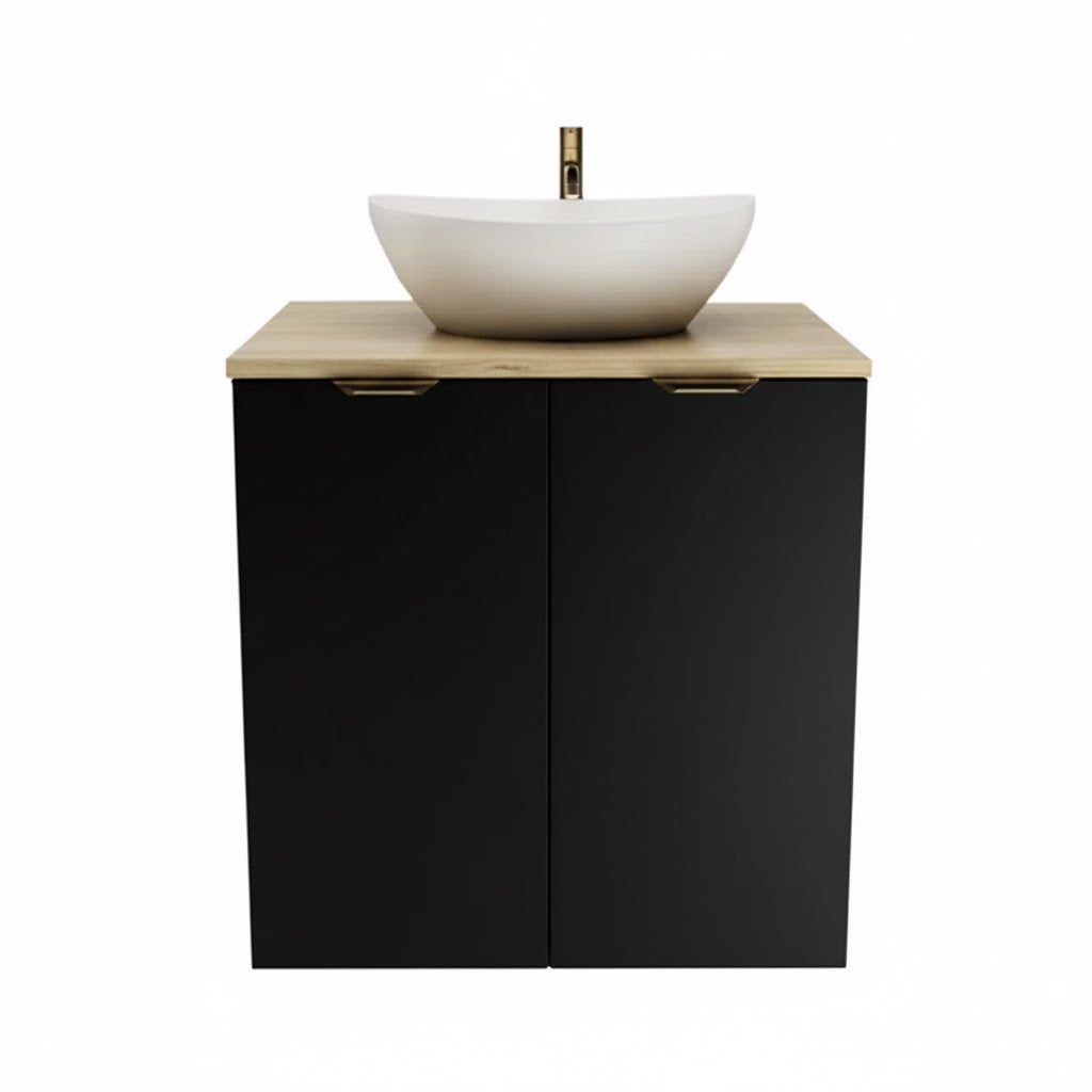 Set de mobilier: Dulap pentru lavoar 60 cm cu 2 uși cu chiuvetă Orio - Negru/Stejar Artizanal