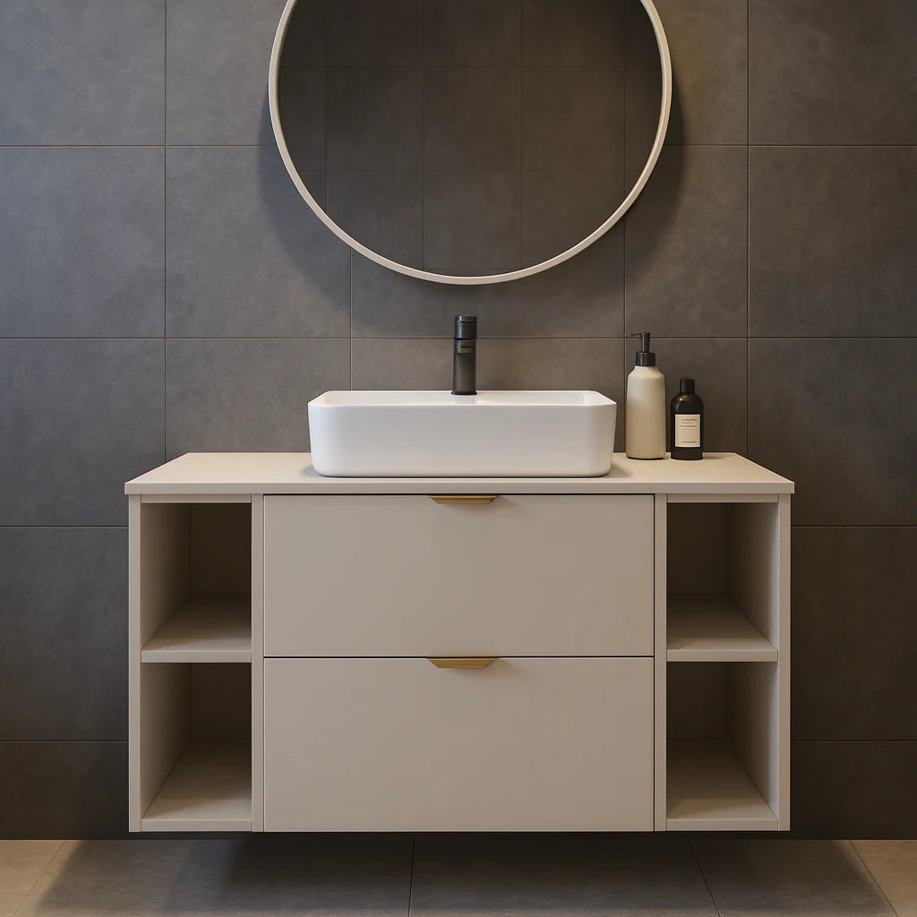 Dulap pentru lavoar 100 cm cu 2 rafturi, fronturi netede Orio - Casmir
