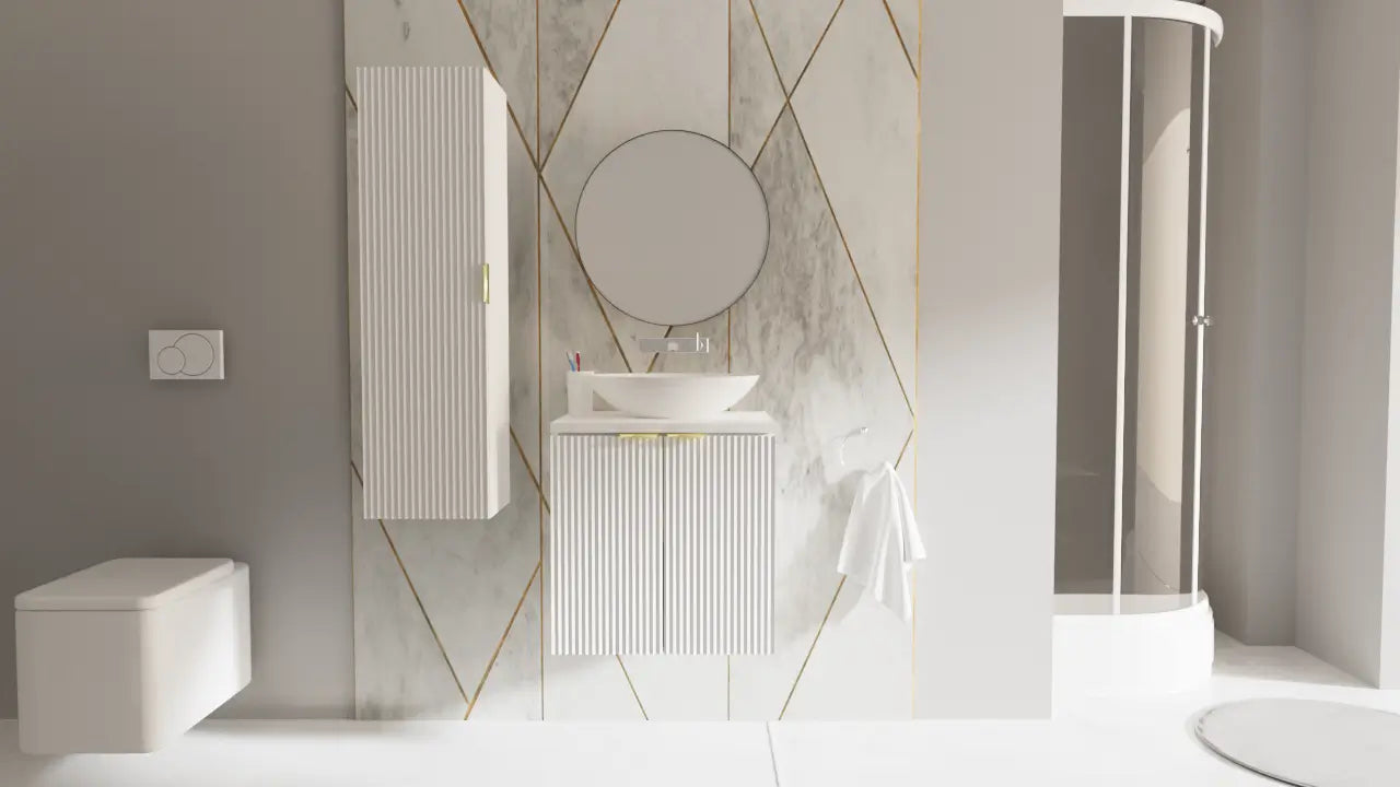 Dulap pentru lavoar 60 cm cu 2 usi, fronturi canelate Willy - Alb