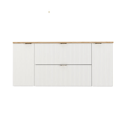 Dulap pentru lavoar 140 cm cu 2 usi, cu 2 sertare, fronturi canelate Willy - Alb, Nuc top