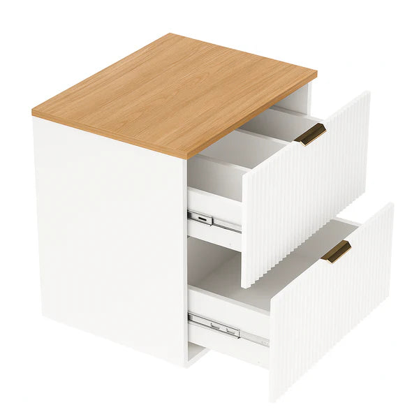 Dulap pentru lavoar 80 cm cu raft, fronturi canelate Willy - Alb, Nuc top