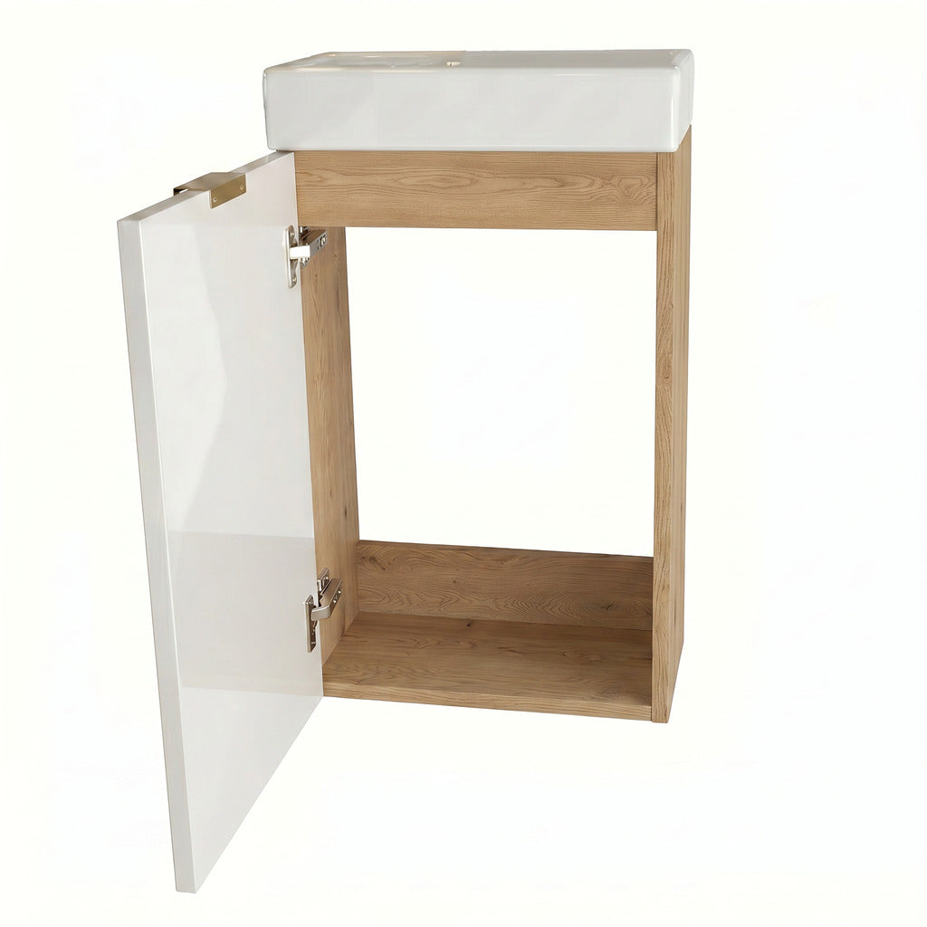 Dulap de baie 40 cm, cu chiuveta, fronturi cu rama decorativa Roma - Alb/Stejar Cremona