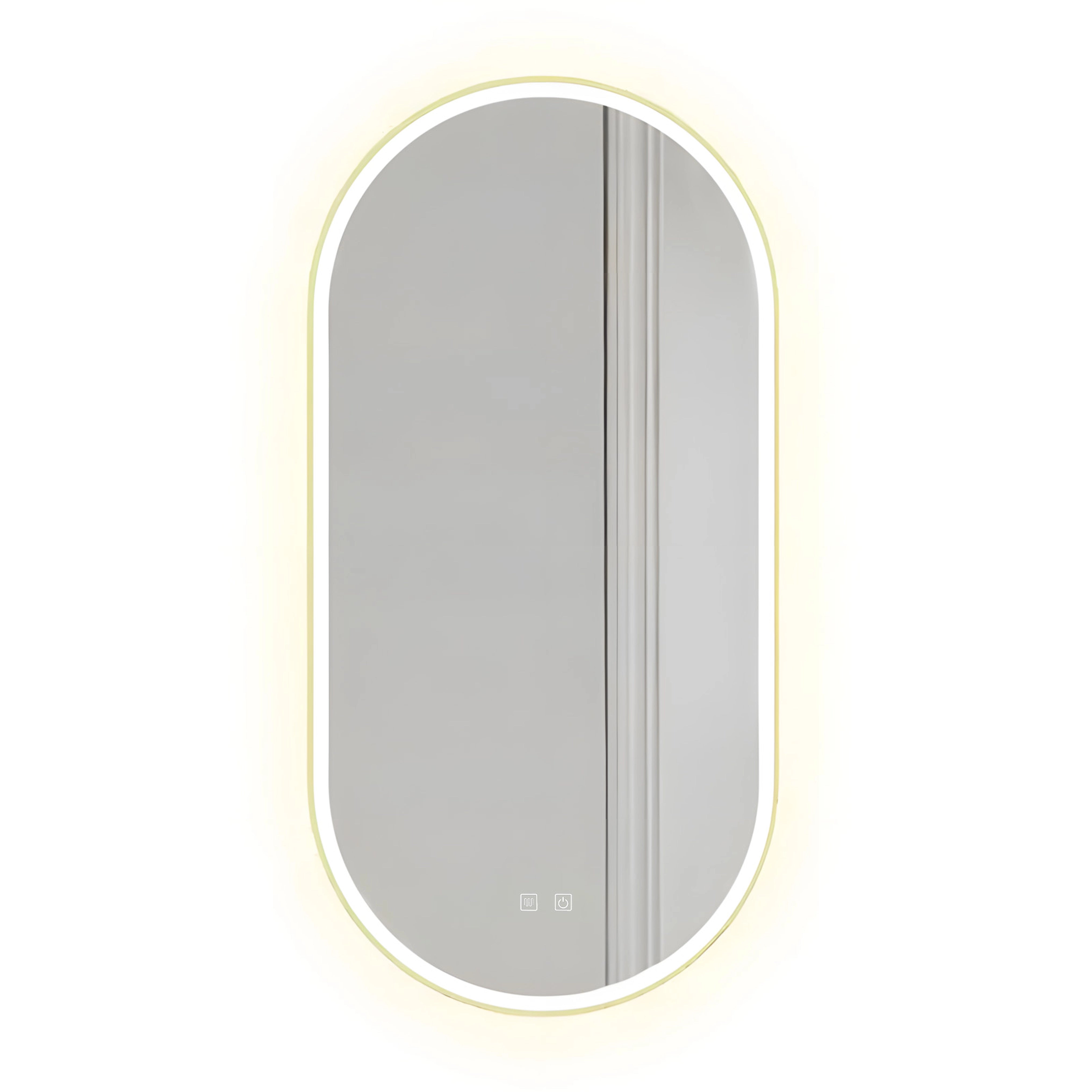 Oglinda de perete cu LED Ovl Auriu - 50x100 cm