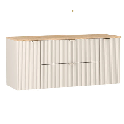 Dulap lavoar Willy 140 cm cășmir cu blat stejar nuc, combinație luxoasă de culori și spațiu generos pentru băi moderne sau clasice.