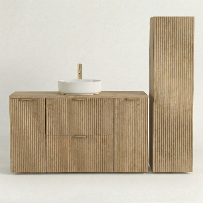 Set de mobilier: Dulap pentru lavoar 120 cm, 2 uși 2 sertare și Dulap înalt pentru baie 120 cm Willy - Stejar Cremona