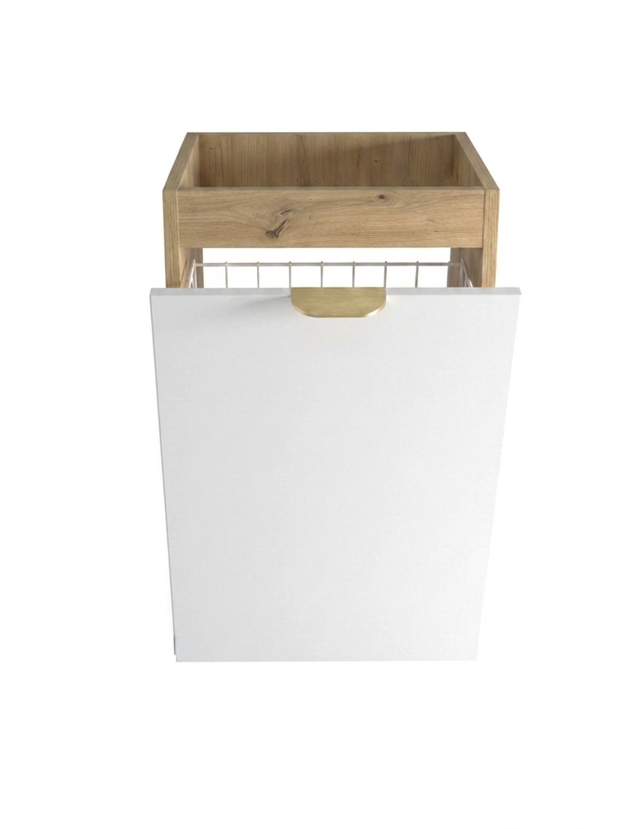 Dulap de baie 40 cm cos de rufe, fronturi netede Orio, fara blat - Alb/Stejar artizanal