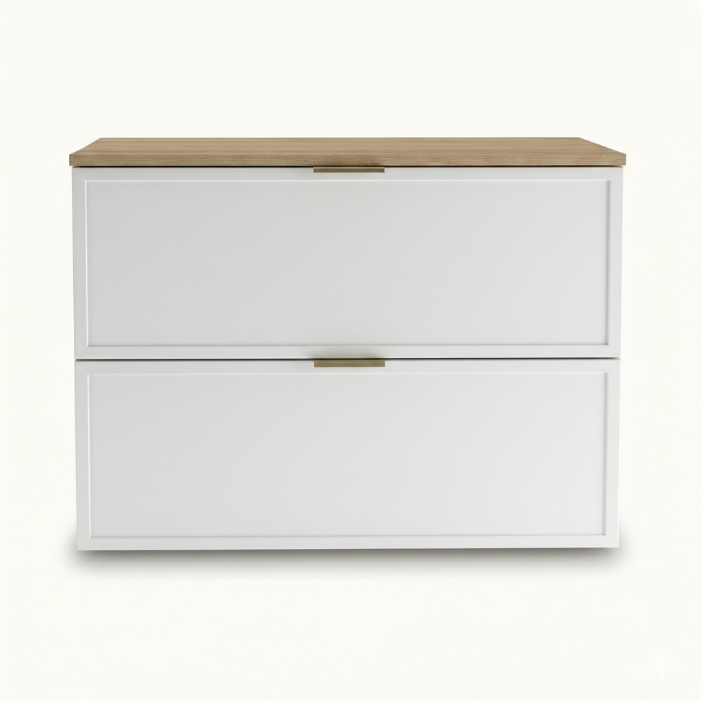 Dulap pentru lavoar 80 cm, 2 sertare, fronturi cu rama decorativa Roma - Alb/Stejar Cremona