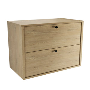 Dulap pentru lavoar Belino 80 cm Stejar Cremona, cu blat inclus și mânere negre sau aurii, fronturi netede retrase și design modern pentru băi elegante.