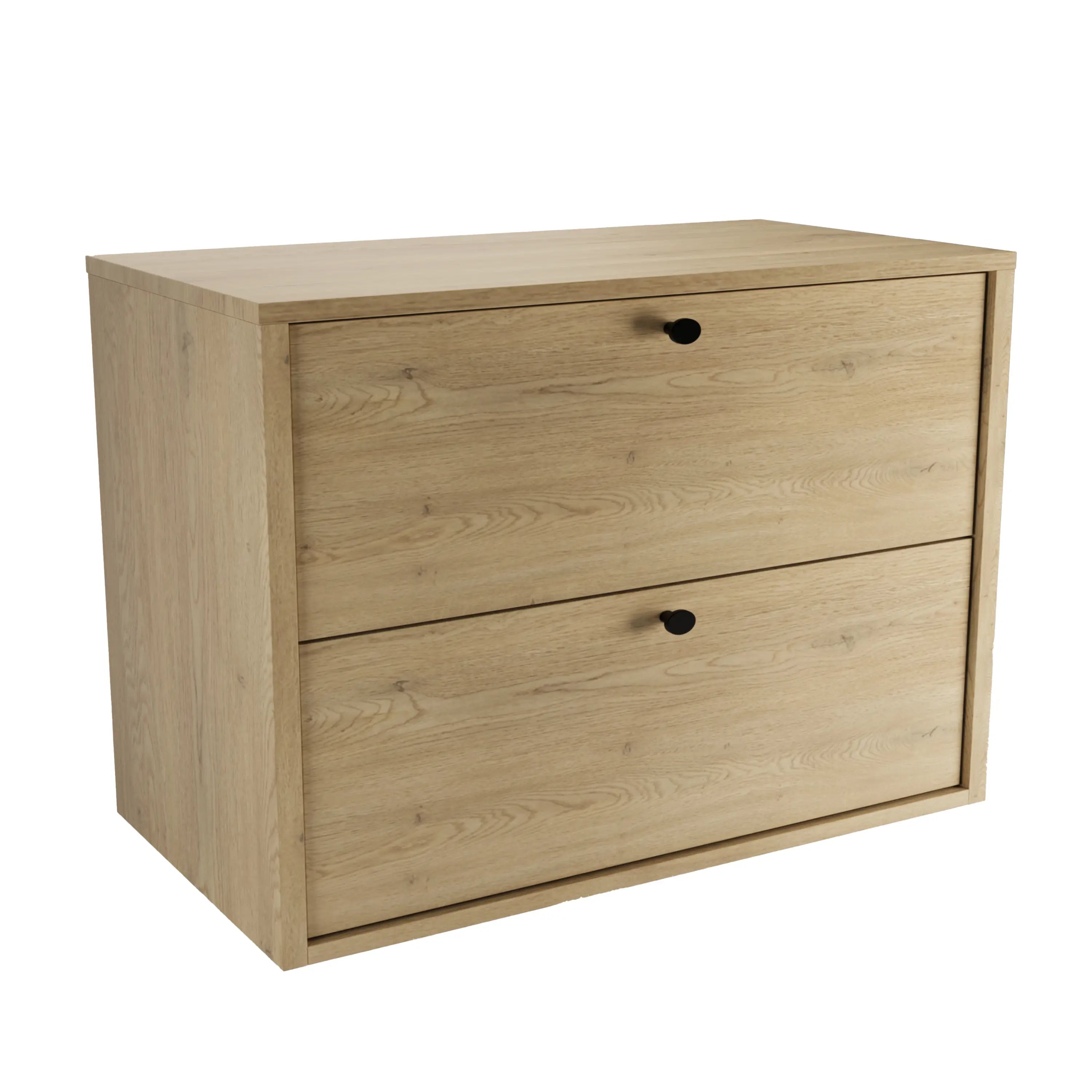 Dulap pentru lavoar Belino 80 cm Stejar Cremona, mobilier baie cu 2 sertare, fronturi netede și blat pentru lavoar tip bol