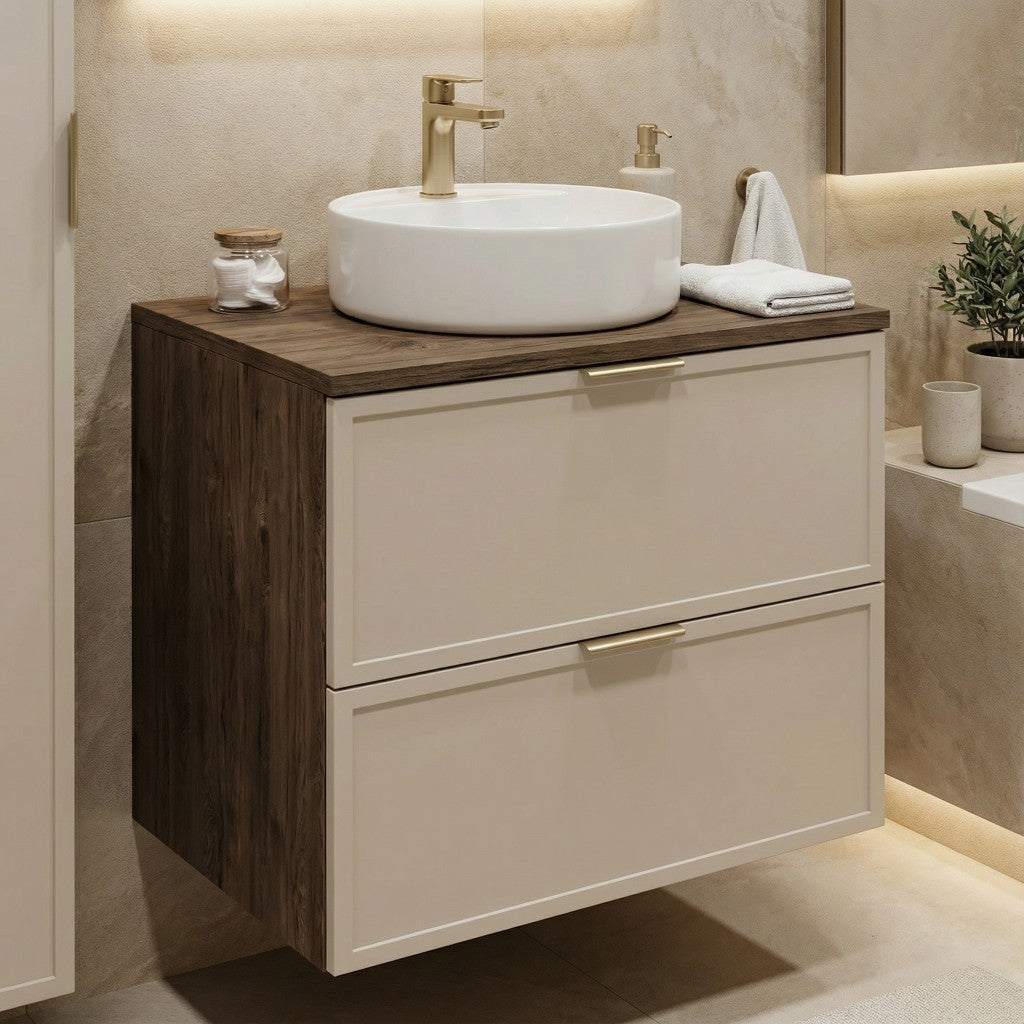 Dulap pentru lavoar 60 cm, 2 sertare, fronturi cu rama decorativa Roma - Casmir/Nuc inchis