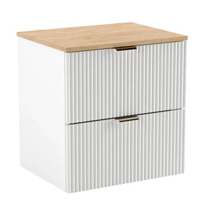 Dulap pentru lavoar 60 cm 2 sertare fronturi canelate Willy - Alb, Nuc top