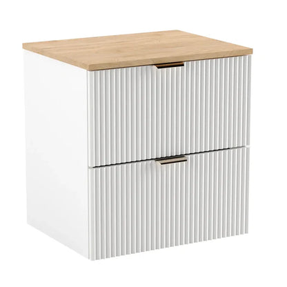 Dulap pentru lavoar 80 cm cu raft, fronturi canelate Willy - Alb, Nuc top