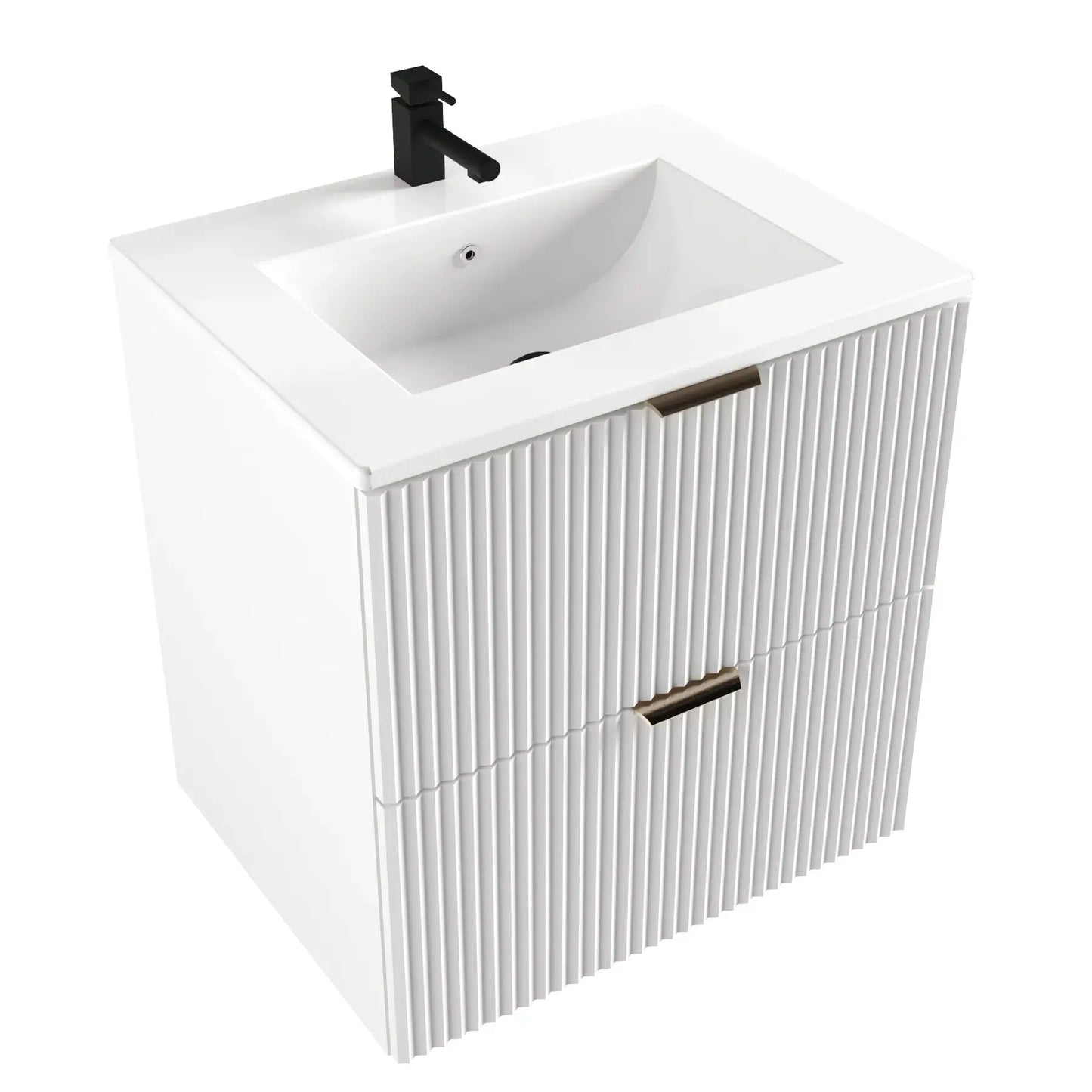 Dulap pentru lavoar 60 cm cu chiuveta, 2 sertare, fronturi canelate Willy - Alb