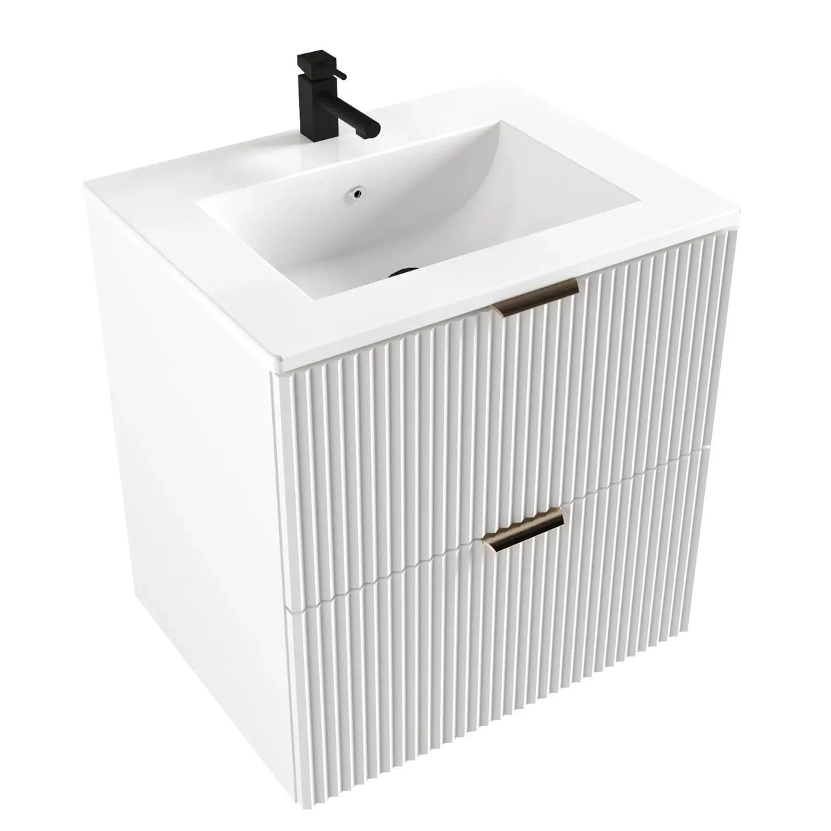 Dulap pentru lavoar 60 cm cu chiuveta, 2 sertare, fronturi canelate Willy - Alb