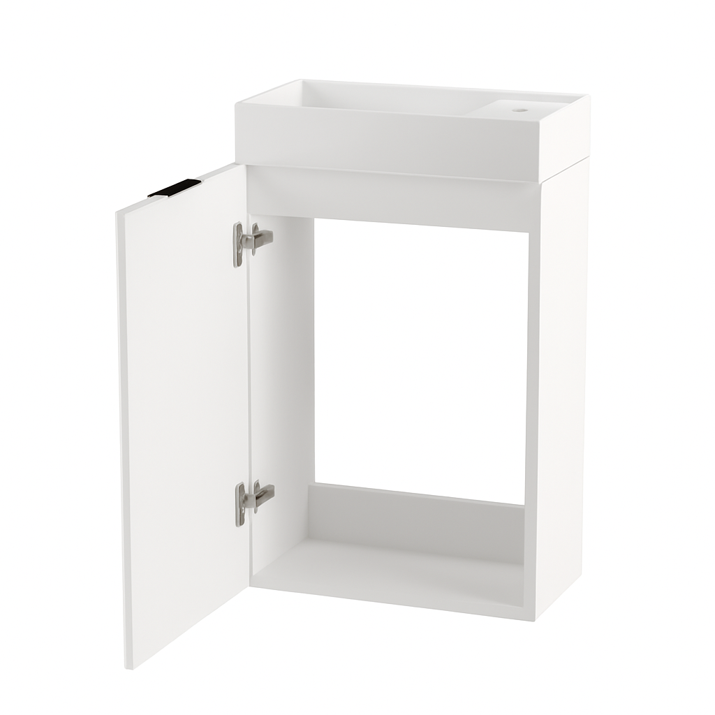 Dulap de baie 40 cm, cu chiuveta, fronturi cu rama decorativa Roma - Alb