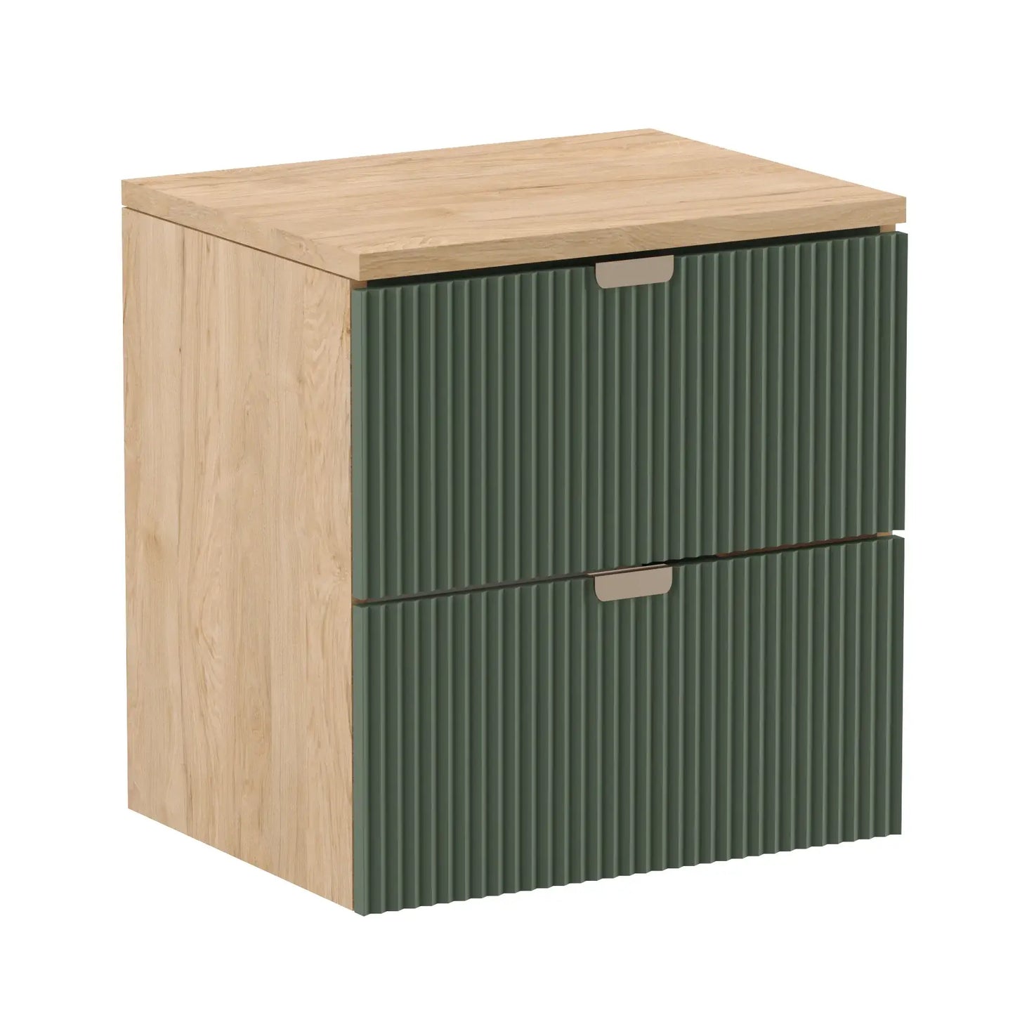 Dulap pentru lavoar 80 cm cu raft, fronturi canelate Willy - Verde/Nuc