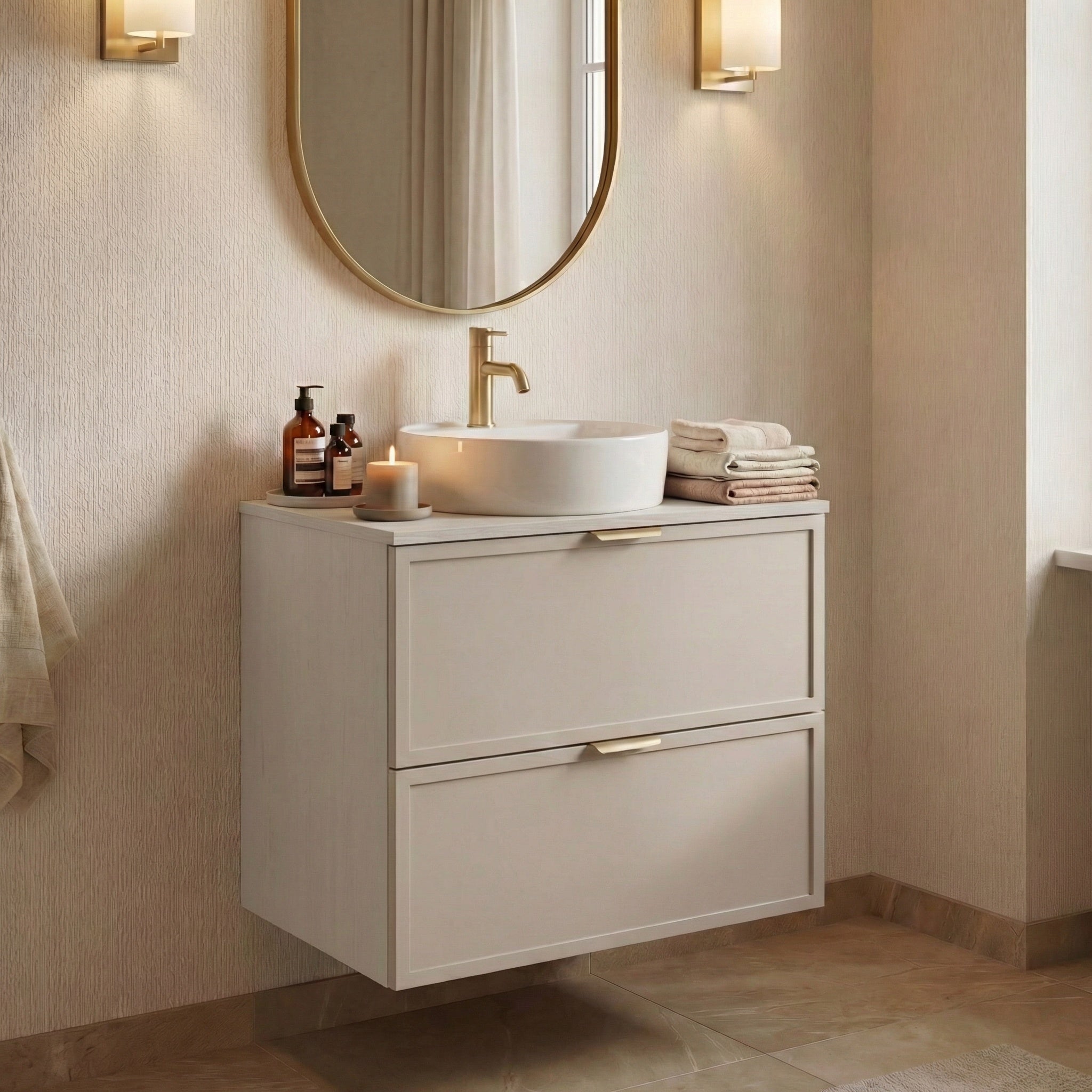Dulap pentru lavoar 60 cm, 2 sertare, fronturi cu rama decorativa Roma - Casmir