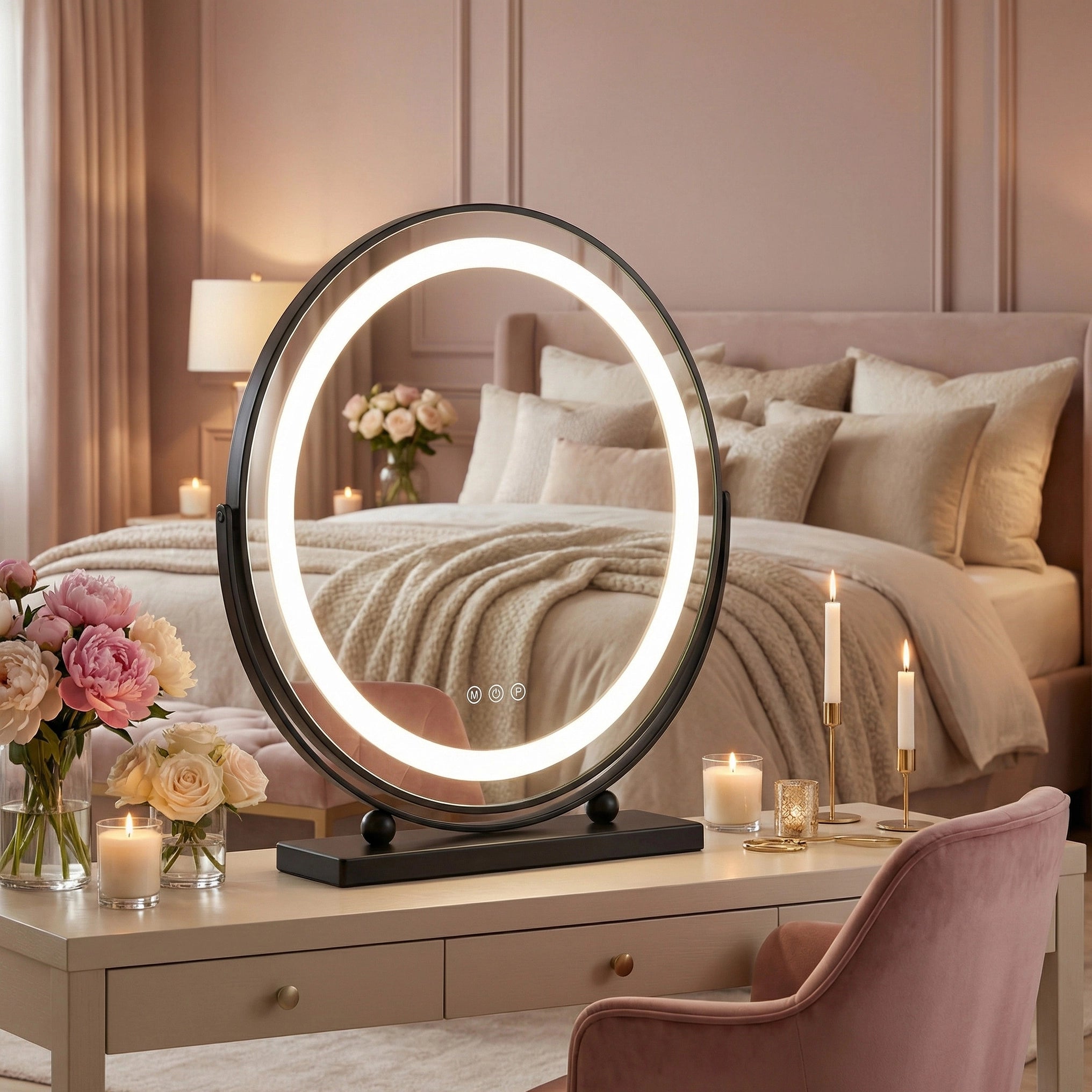 Oglindă de machiaj cu LED-uri Negru - 40 cm