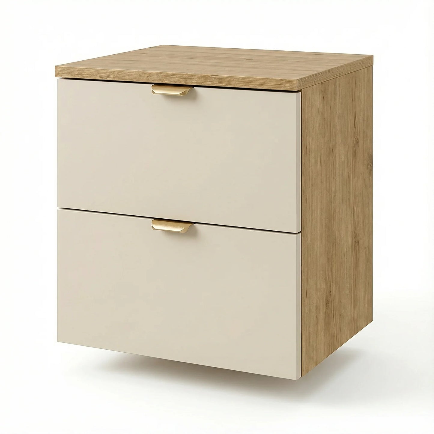Dulap pentru lavoar 60 cm cu 2 sertare, fronturi netede Orio - Casmir/Stejar artizanal