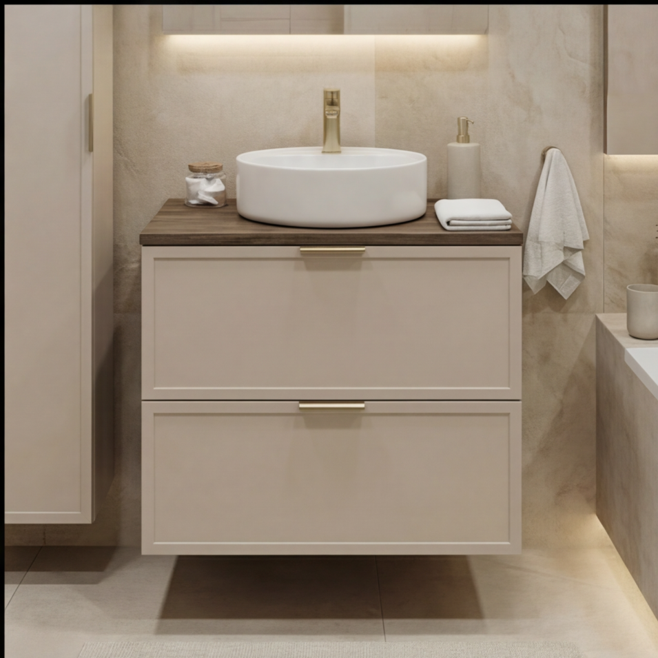 Dulap pentru lavoar 60 cm, 2 sertare, fronturi cu rama decorativa Roma - Casmir/Nuc inchis