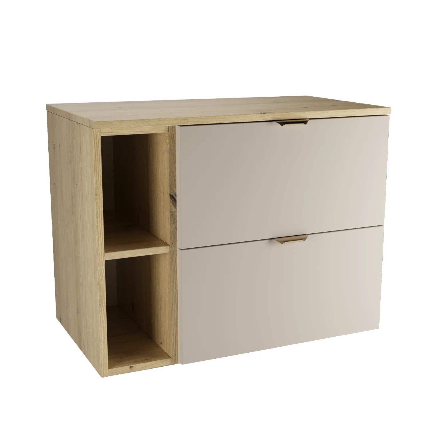 Dulap pentru lavoar 80 cm cu raft, fronturi netede Orio - Casmir/Stejar artizanal
