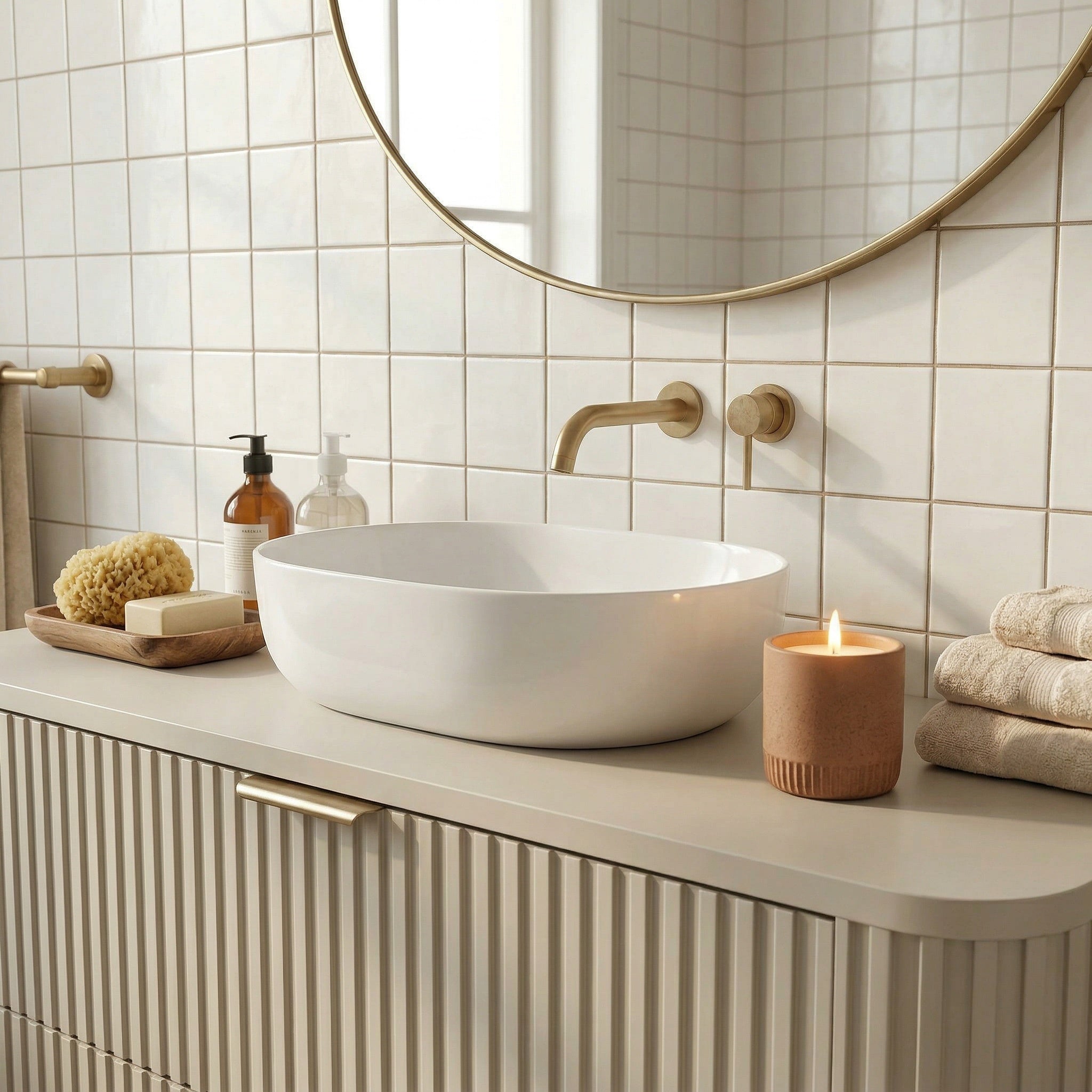 Dulap pentru lavoar 120 cm, 2 sertare, fronturi canelate, rotunjit Selvea - Casmir