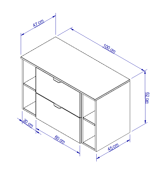Dulap pentru lavoar 100 cm cu 2 rafturi, fronturi netede Orio - Casmir/Stejar artizanal
