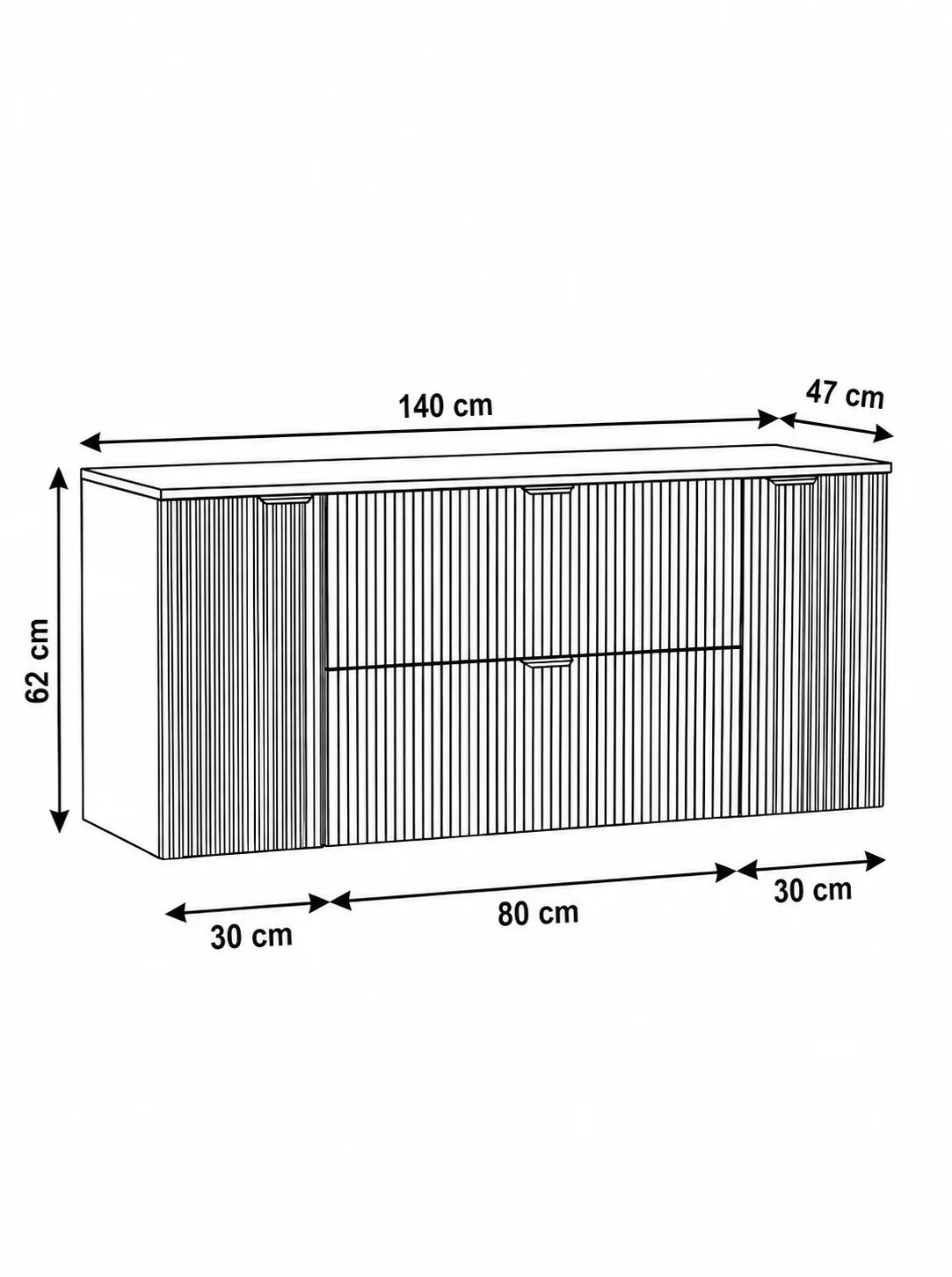 Dulap pentru lavoar 140 cm cu 2 usi, cu 2 sertare, fronturi canelate Willy - Alb
