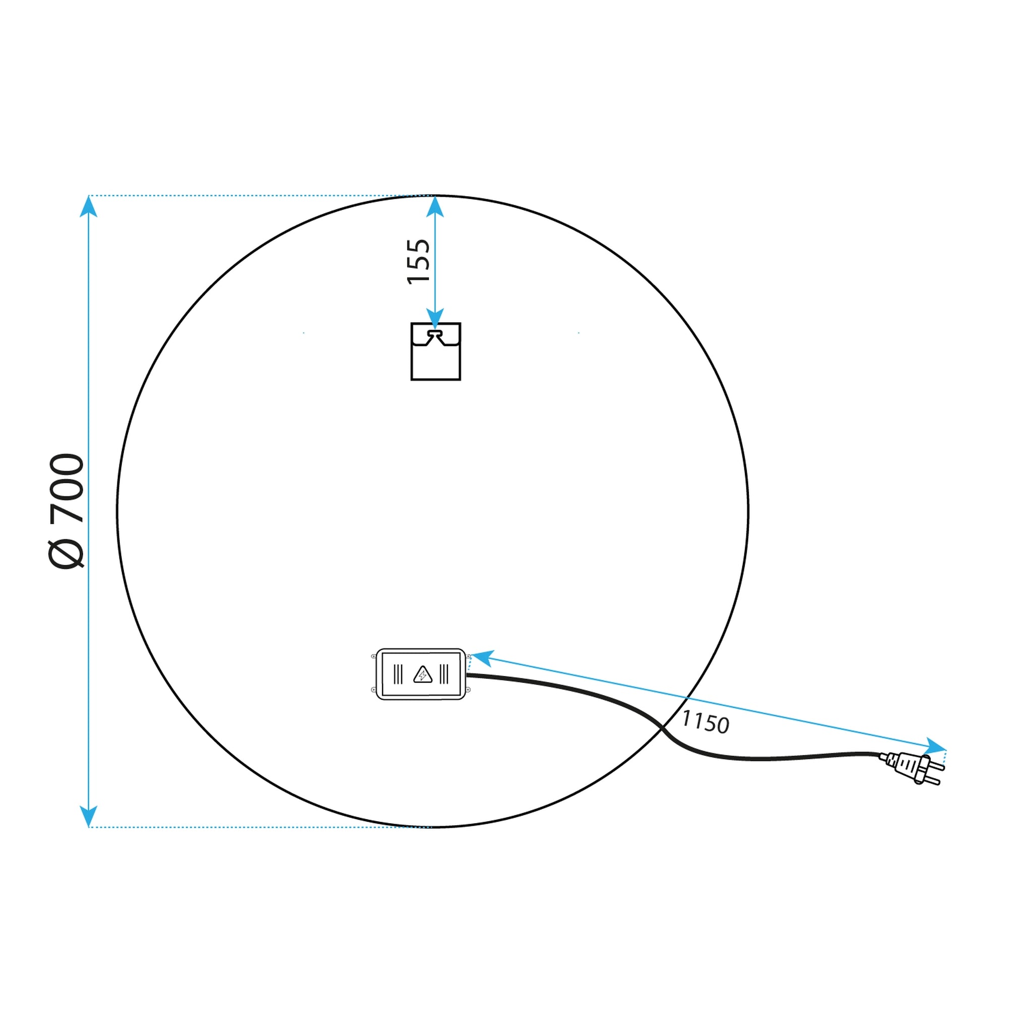 Oglinda de perete cu LED-uri MMJ Negru - 70 cm