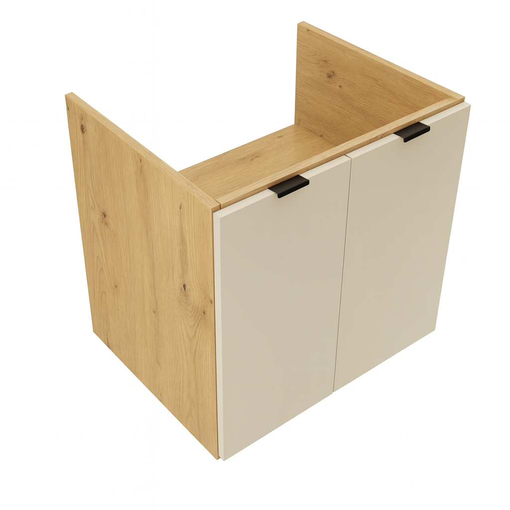 Dulap pentru lavoar 60 cm cu 2 usi, fronturi netede, fara blat Orio - Casmir/Stejar artizanal
