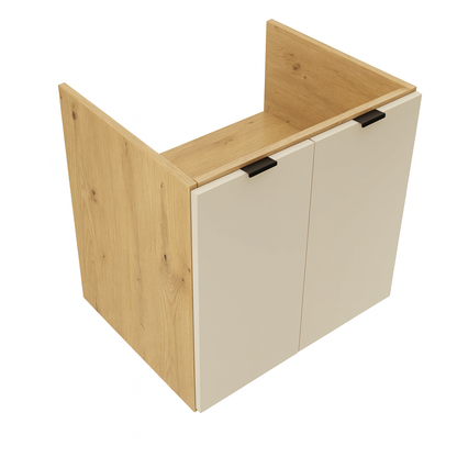 Dulap pentru lavoar 60 cm cu 2 usi, fronturi netede, fara blat Orio - Casmir/Stejar artizanal