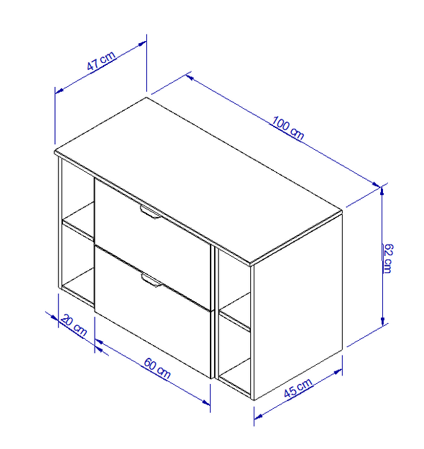 Dulap pentru lavoar 100 cm cu 2 rafturi, fronturi netede Orio - Alb/Stejar artizanal