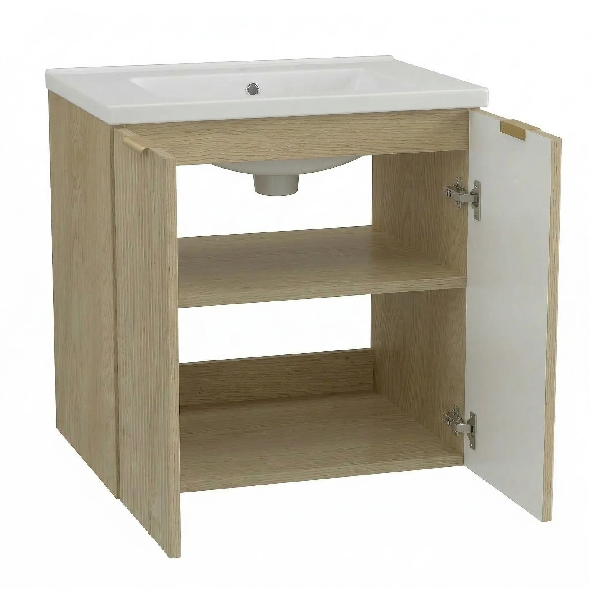 Dulap pentru lavoar 60 cm cu chiuveta, cu 2 usi, fronturi canelate Willy - Stejar Cremona