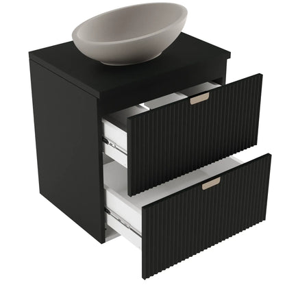 Dulap pentru lavoar 60 cm 2 sertare fronturi canelate Willy - Negru, Nuc top