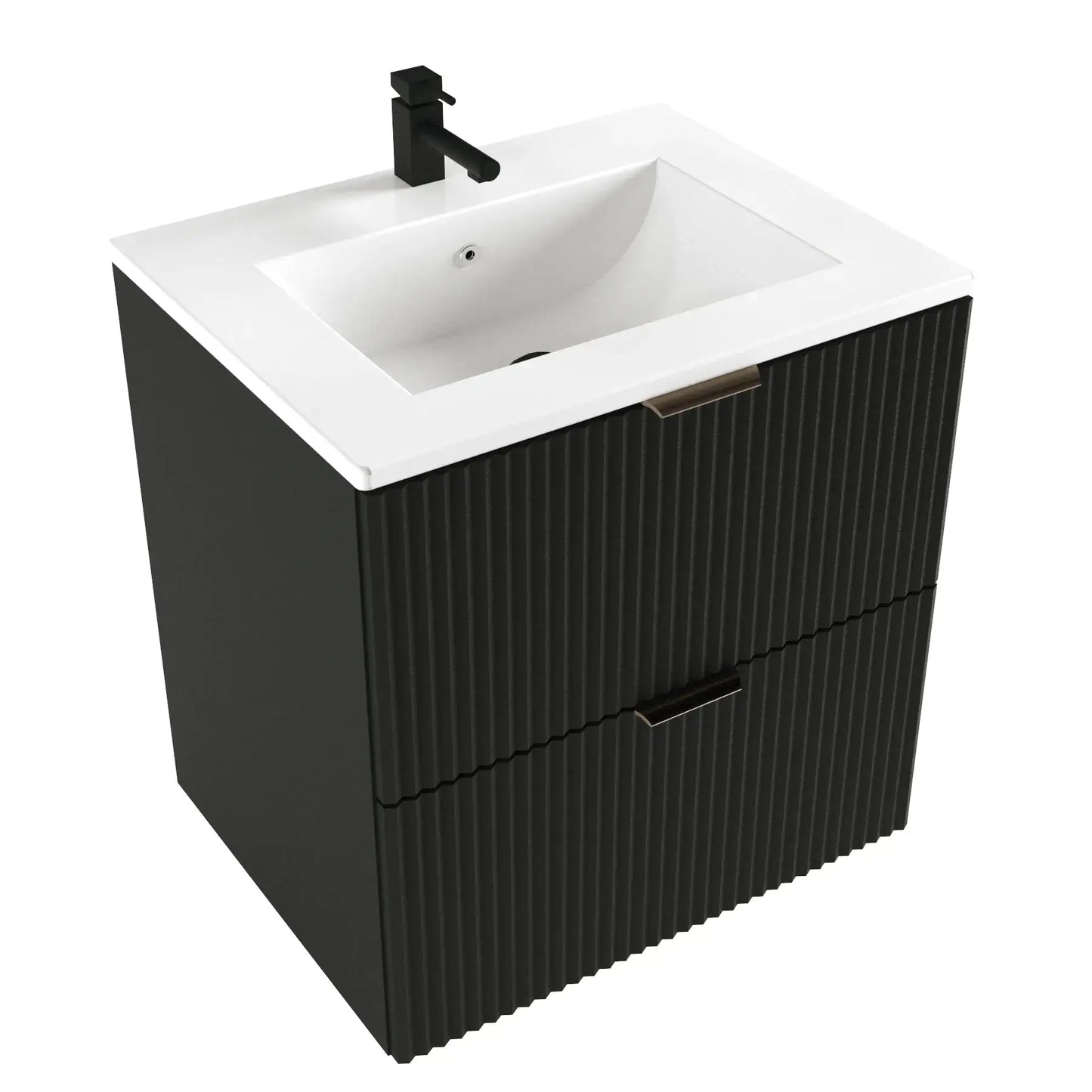 Dulap pentru lavoar 60 cm cu chiuveta, 2 sertare, fronturi canelate Willy - Negru