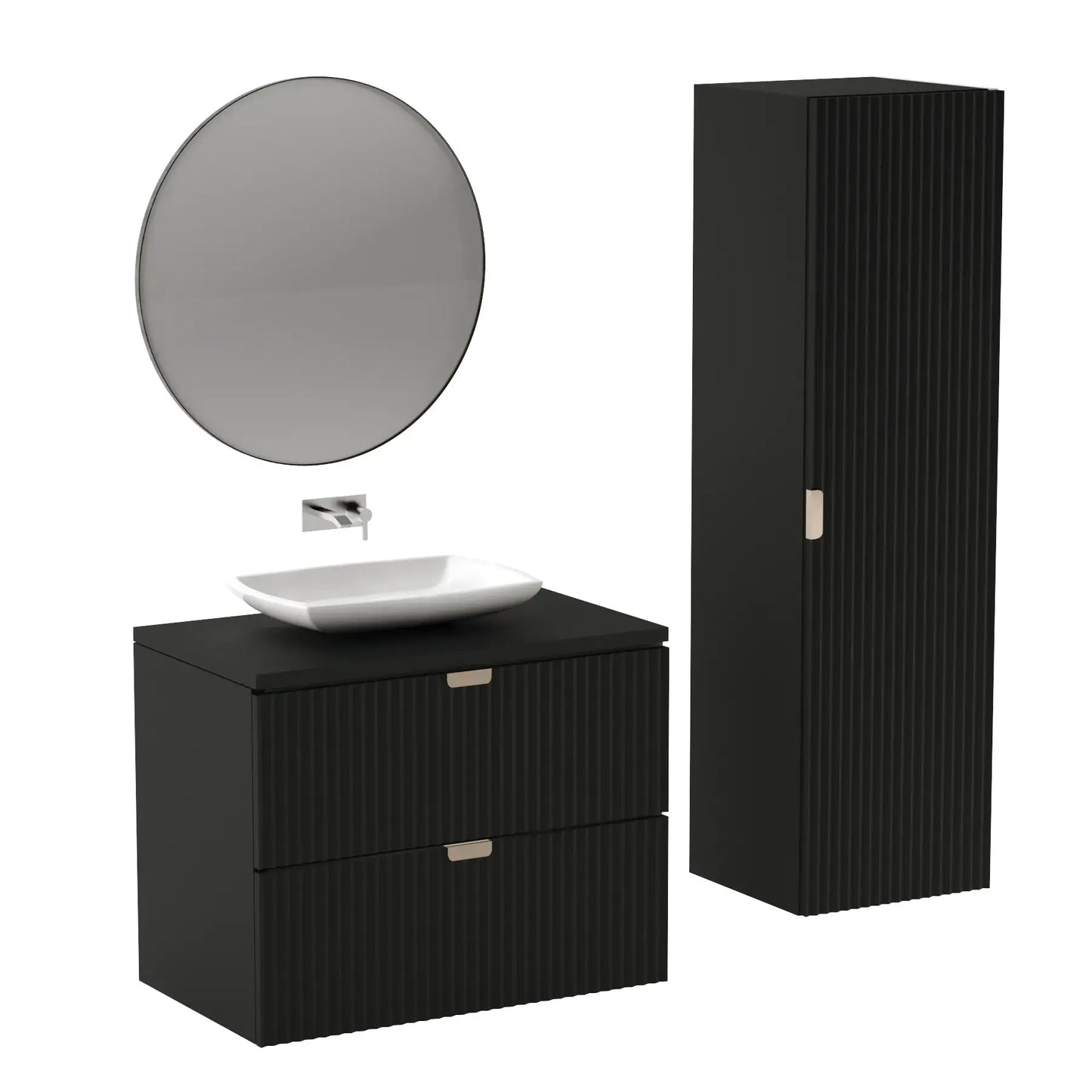 Dulap înalt pentru baie 120 cm, fronturi canelate Willy - Negru