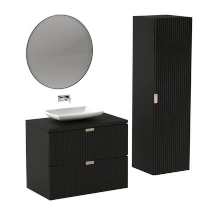 Dulap înalt pentru baie 120 cm, fronturi canelate Willy - Negru