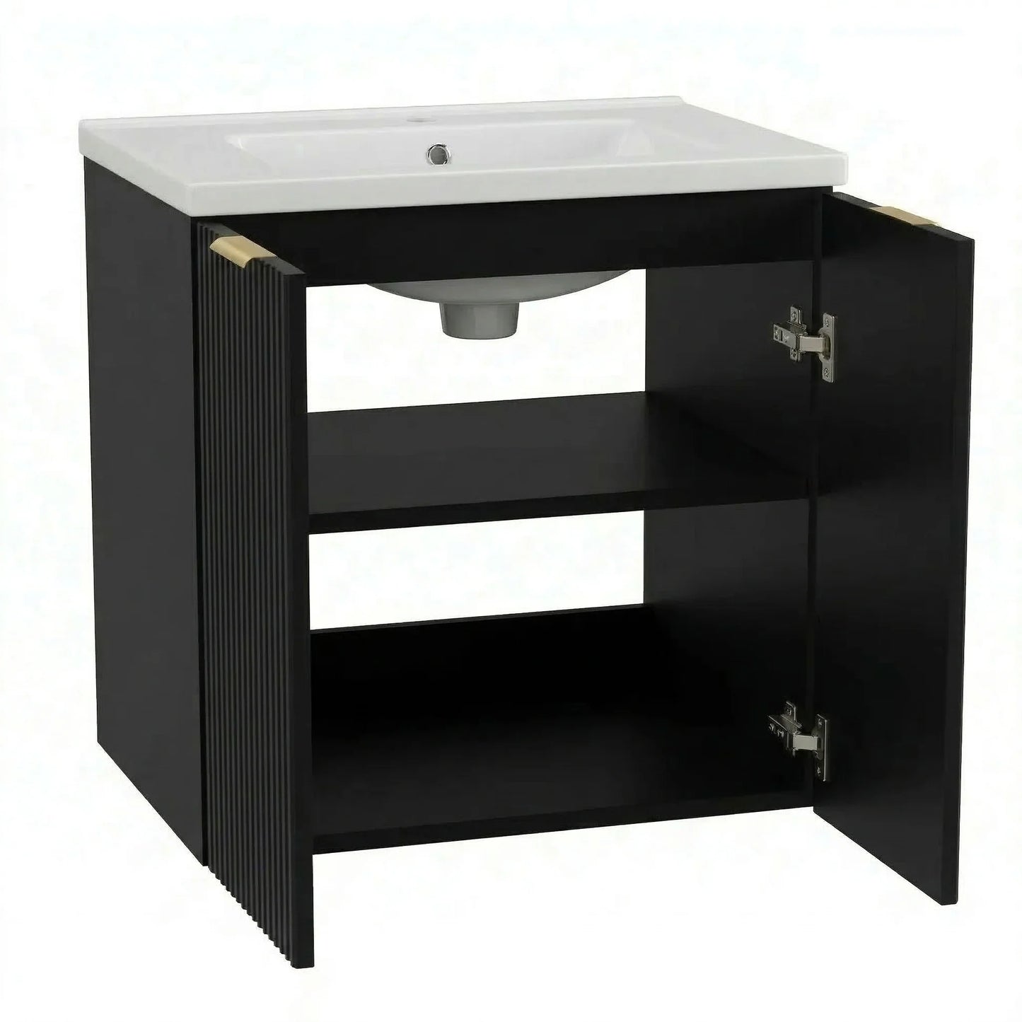 Dulap pentru lavoar 60 cm cu chiuveta, cu 2 usi, fronturi canelate Willy - Negru