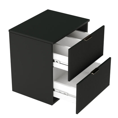 Dulap pentru lavoar 100 cm, cu 2 raft, fronturi canelate Willy - Negru