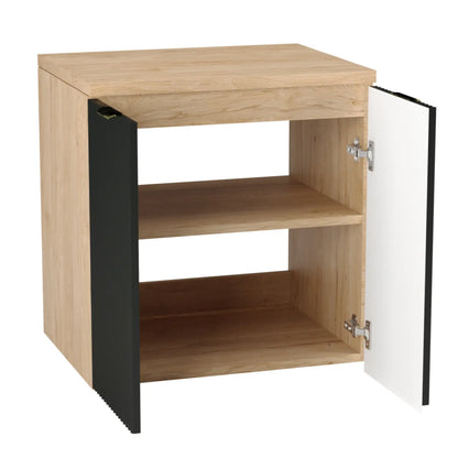 Dulap pentru lavoar 60 cm cu chiuveta, cu 2 usi, fronturi canelate Willy - Negru/Nuc