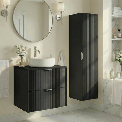 Dulap înalt pentru baie 120 cm, fronturi canelate Willy - Negru