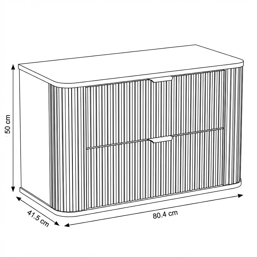 Dulap pentru lavoar 80 cm, 2 sertare, fronturi canelate, rotunjit Selvea - Casmir