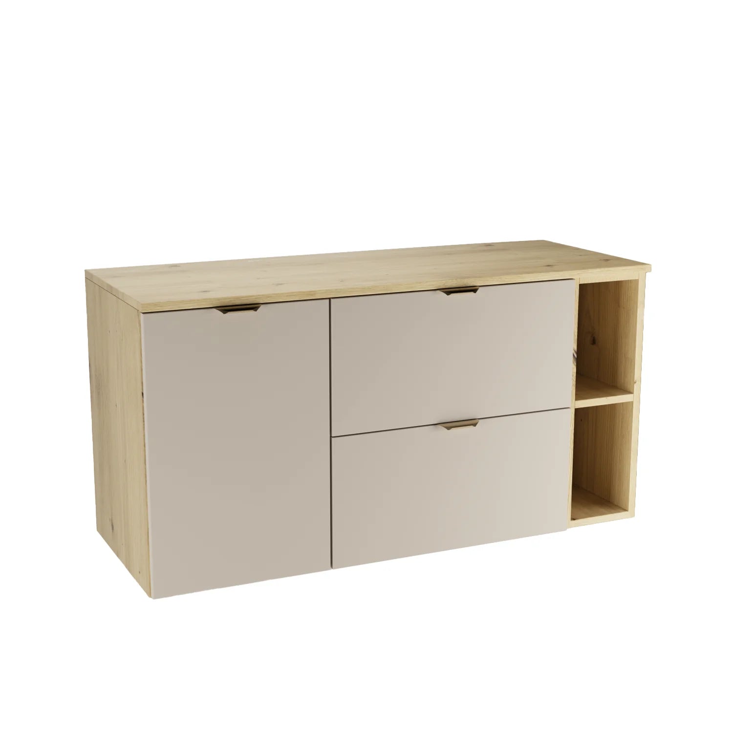 Dulap pentru lavoar 120 cm cu cos de rufe, cu raft, fronturi netede Orio - Casmir/Stejar artizanal