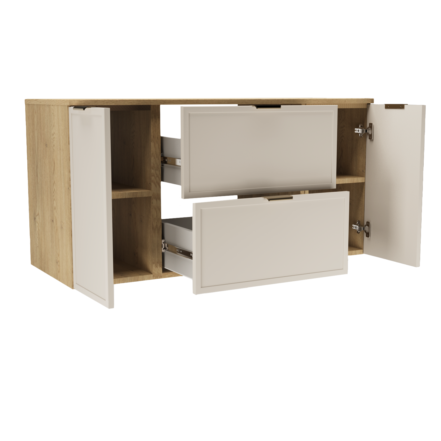 Dulap pentru lavoar 120 cm fronturi cu rama decorativa, 2 usi si 2 sertare Roma - Casmir/Stejar Cremona