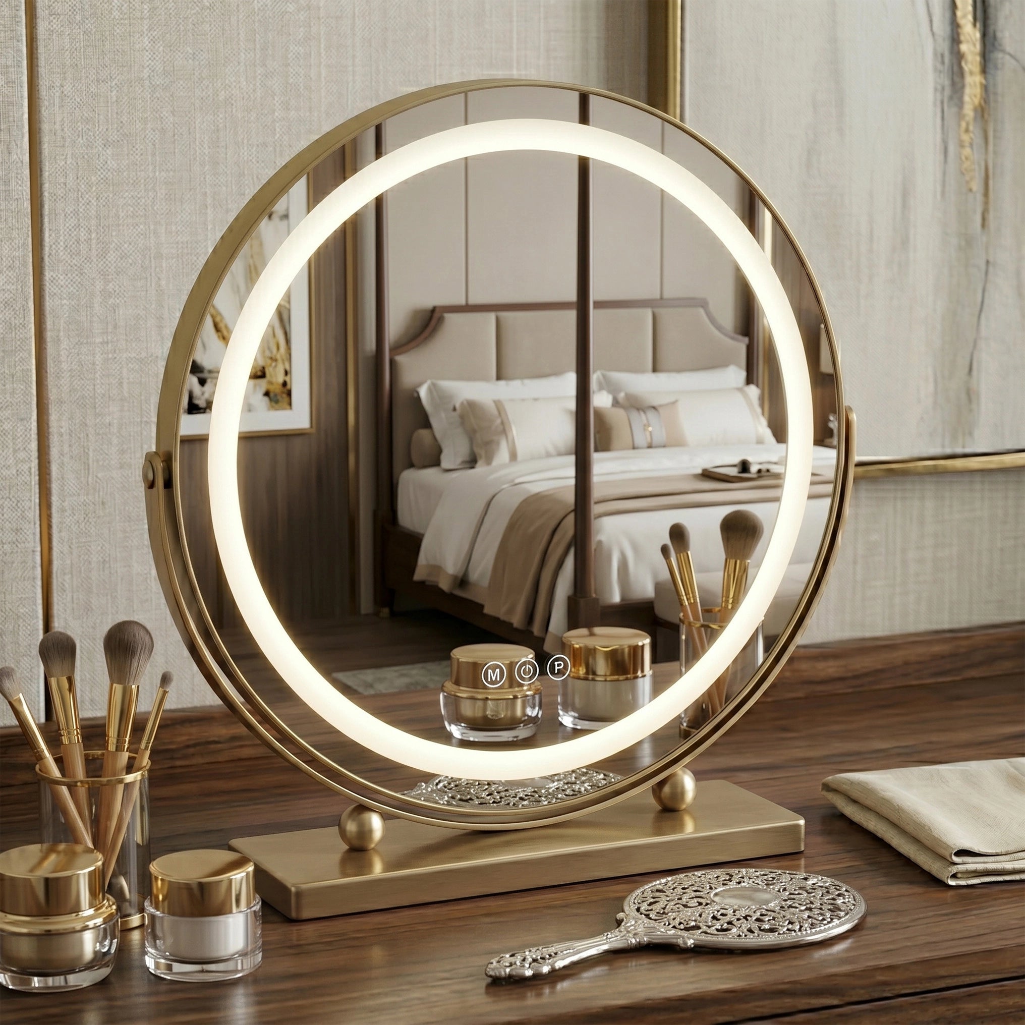 Oglindă de machiaj cu LED-uri Aurie - 40 cm