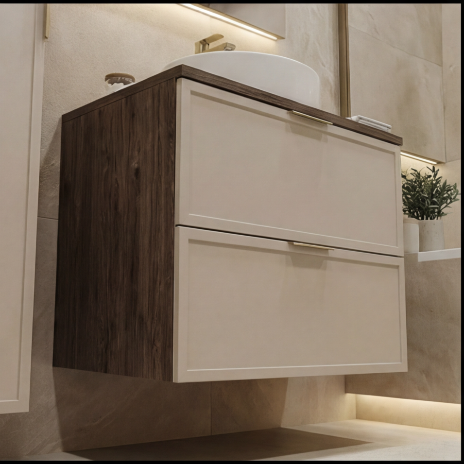 Dulap pentru lavoar 60 cm, 2 sertare, fronturi cu rama decorativa Roma - Casmir/Nuc inchis