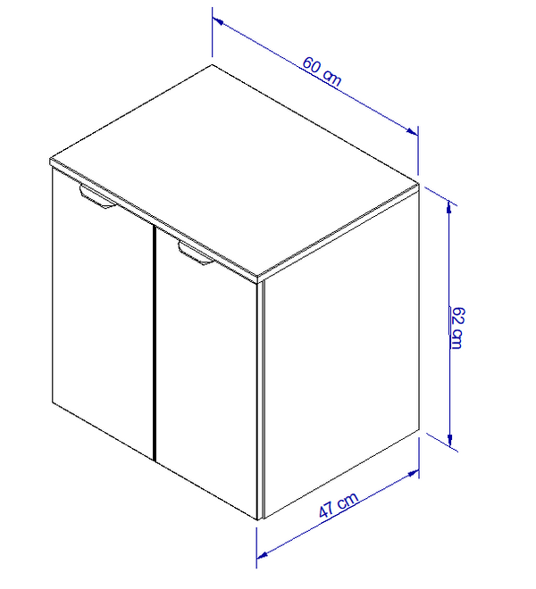 Dulap pentru lavoar 60 cm cu 2 usi, fronturi netede Orio - Alb/Stejar Artizanal
