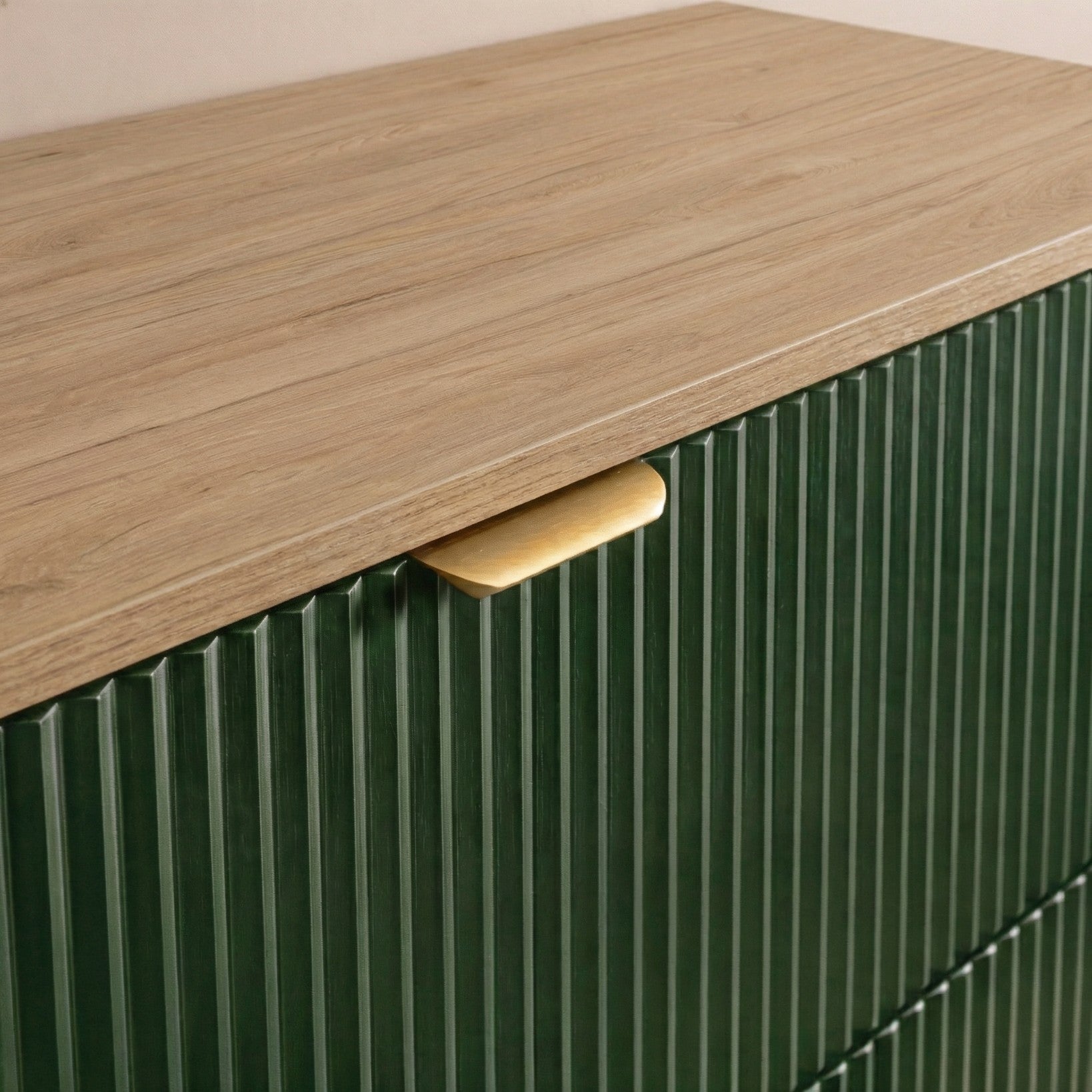 Set de mobilier: Dulap pentru lavoar cu raft 140 cm, 4 sertare Willy - Verde/Nuc top