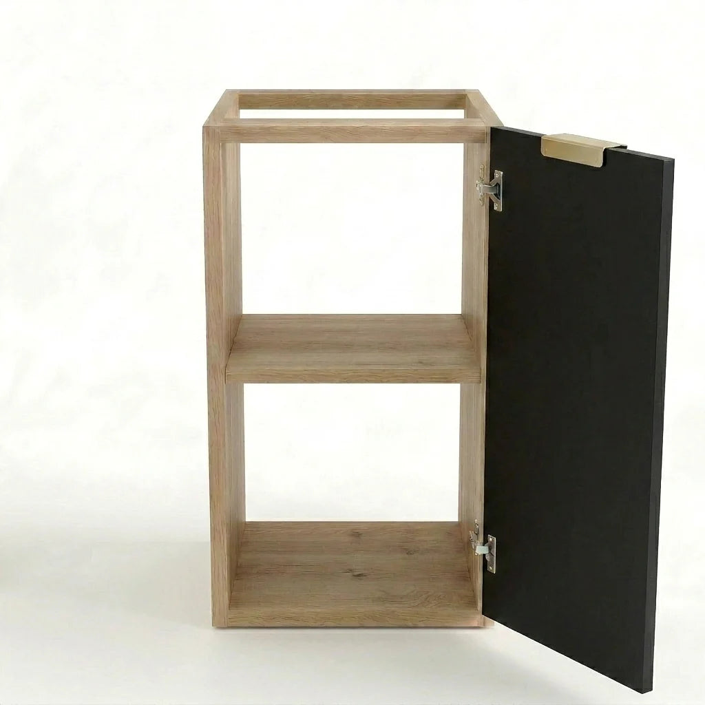 Dulap de baie 30 cm cu 1 usa, fronturi netede Orio - Negru/Stejar artizanal